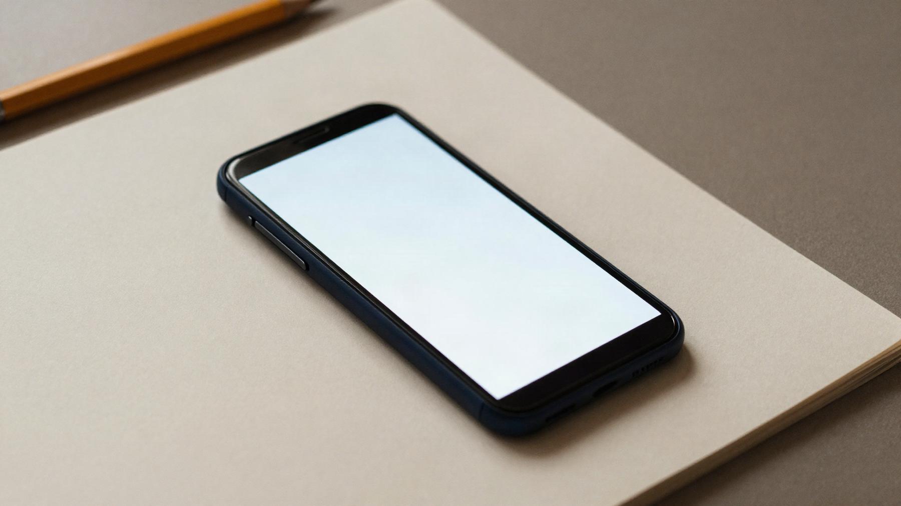 Masada bir akıllı telefon, boş kâğıtlar ve kurşun kalem